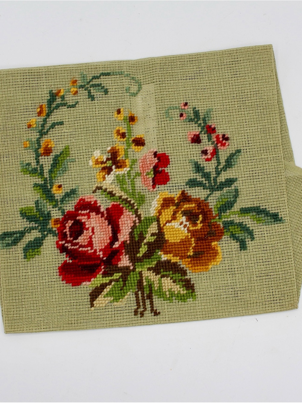 Vintage Bucilla #490 Floral Needlepoint Panel, Pre-stitched Design
